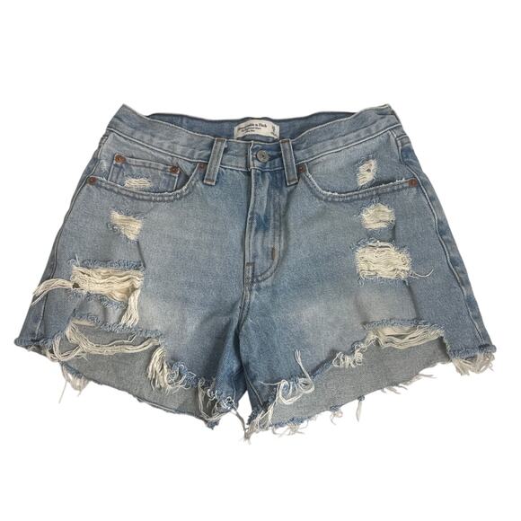 Abercrombie & Fitch Boyfriend Jean Denim Short Womens 25 0 Distressed Light Wash - Picture 1 of 6